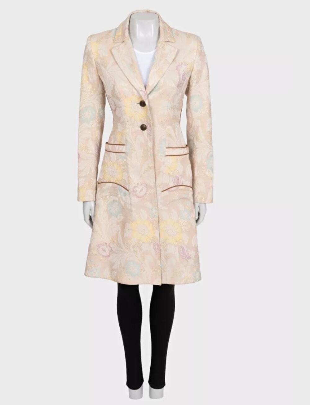 Just Cavalli Beige Floral Print Fitted Coat Sz.42/M